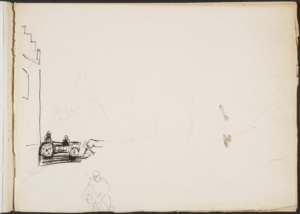 Begonnene Stra enszene mit zerstörtem (Sketch of Street Scene) [p. 1] by Max Beckmann