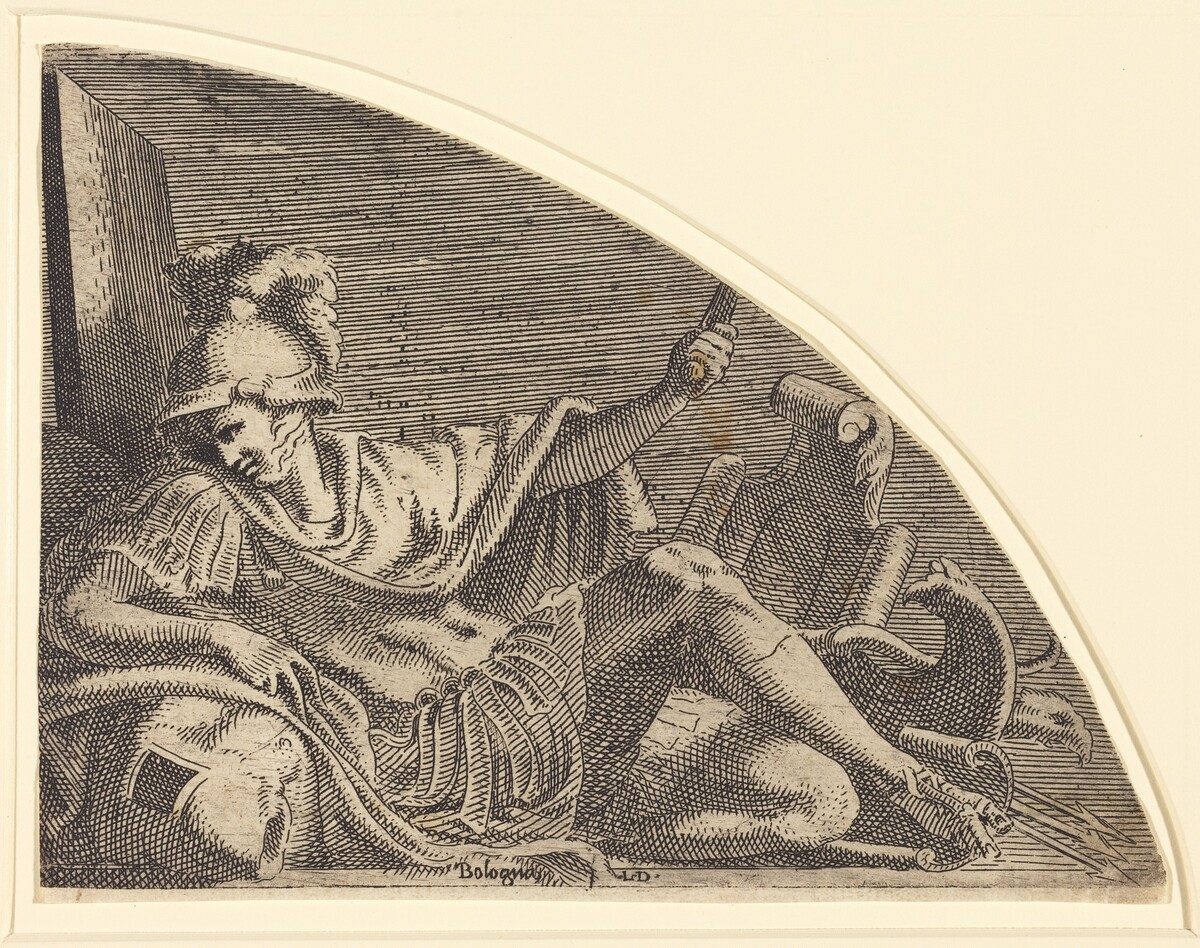 Mars Seated on Trophies by Léon Davent after Francesco Primaticcio