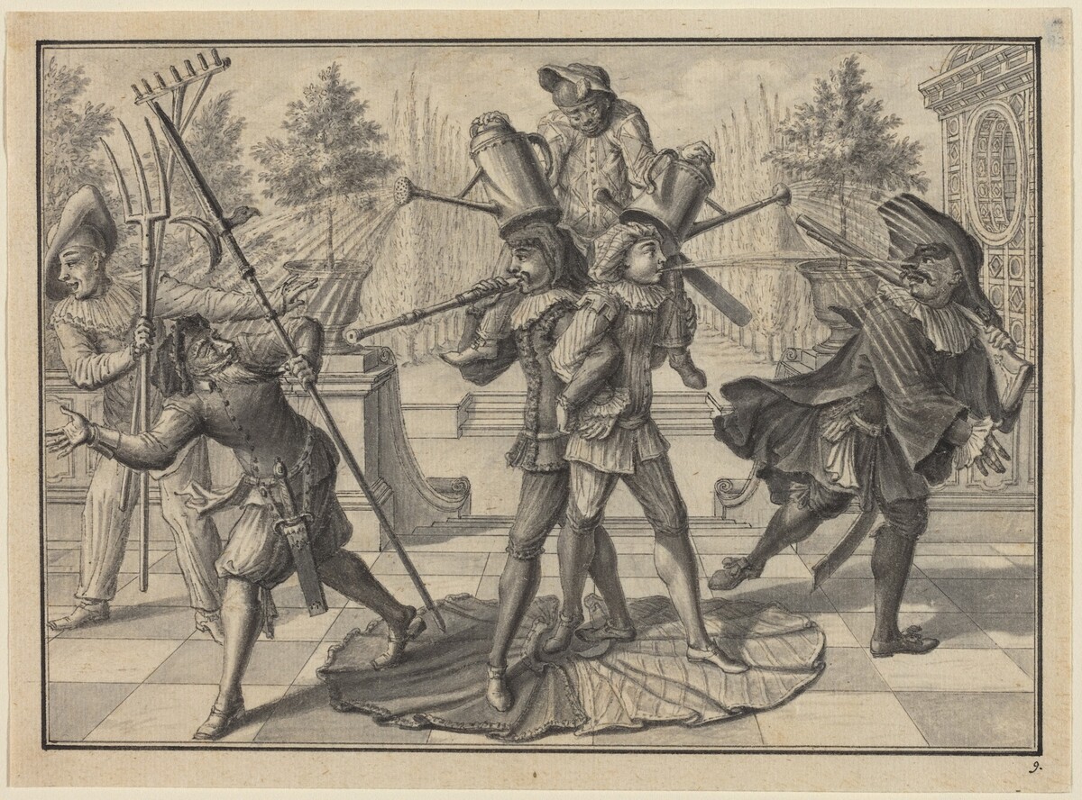 Harlequin and Scaramouche Create a "Fountain" by Johann Jacob Schübler