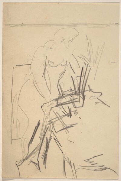 Nude Standing before a Table, Plant to the Right