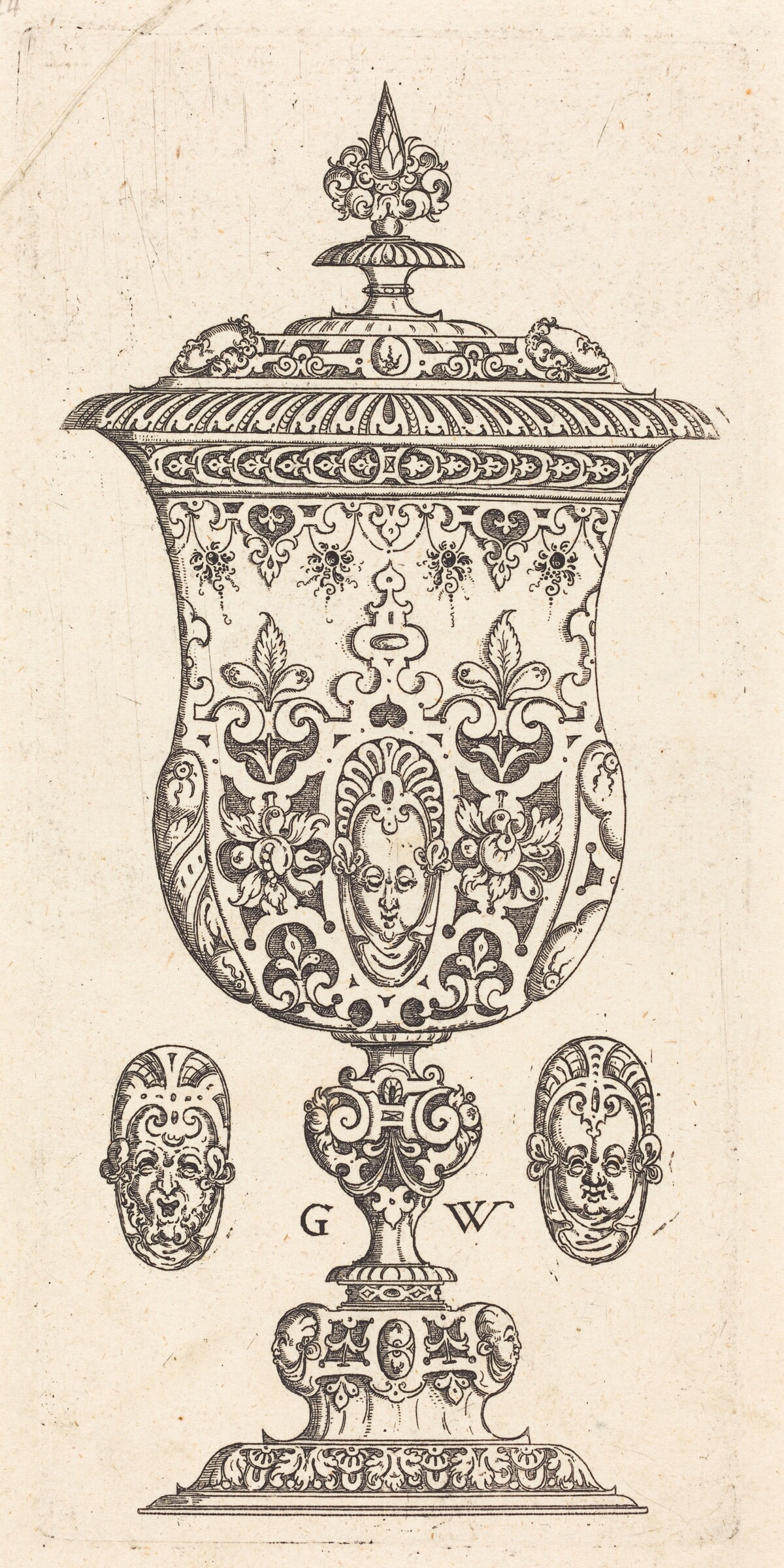 Goblet with two Masques on lid by Georg Wechter I