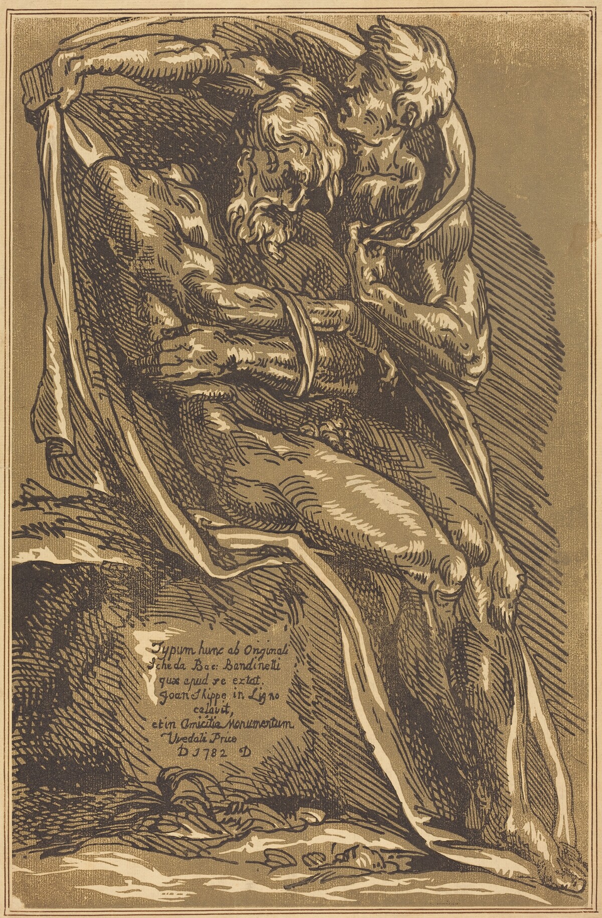 A Naked Man, Seated, with His Hands Tied by John Skippe after Baccio Bandinelli
