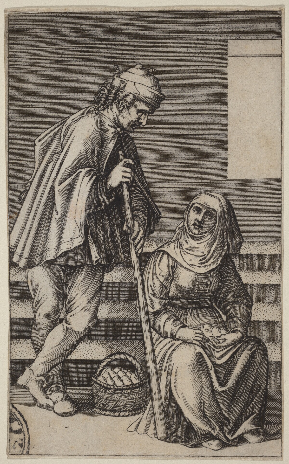Peasant and Egg Woman by Agostino dei Musi after Raphael