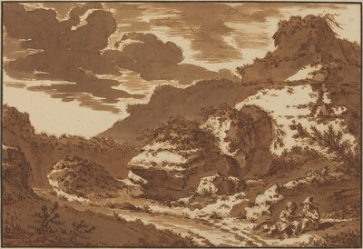 Two Children Seated near Overgrown Ruins