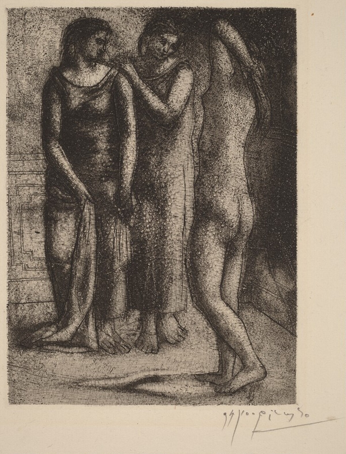 Two Women Gazing at a Nude Model (Deux femmes regardent un modèle nu) by Pablo Picasso