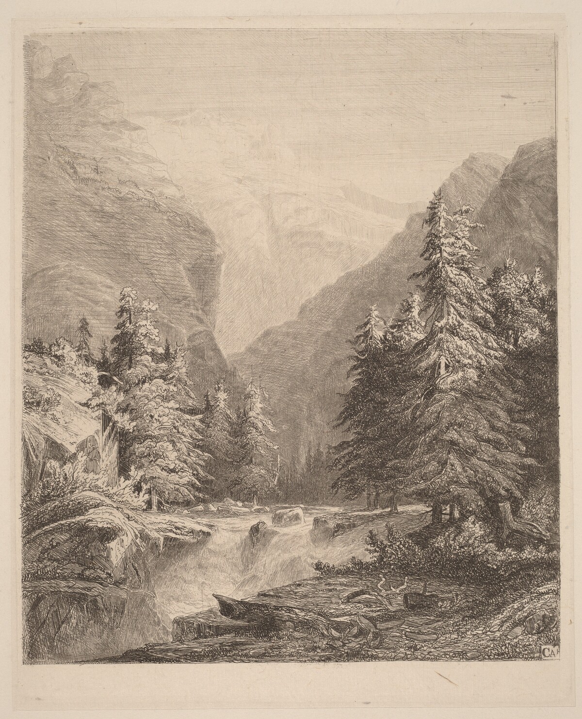 Mountain Waterfall by Alexandre Calame