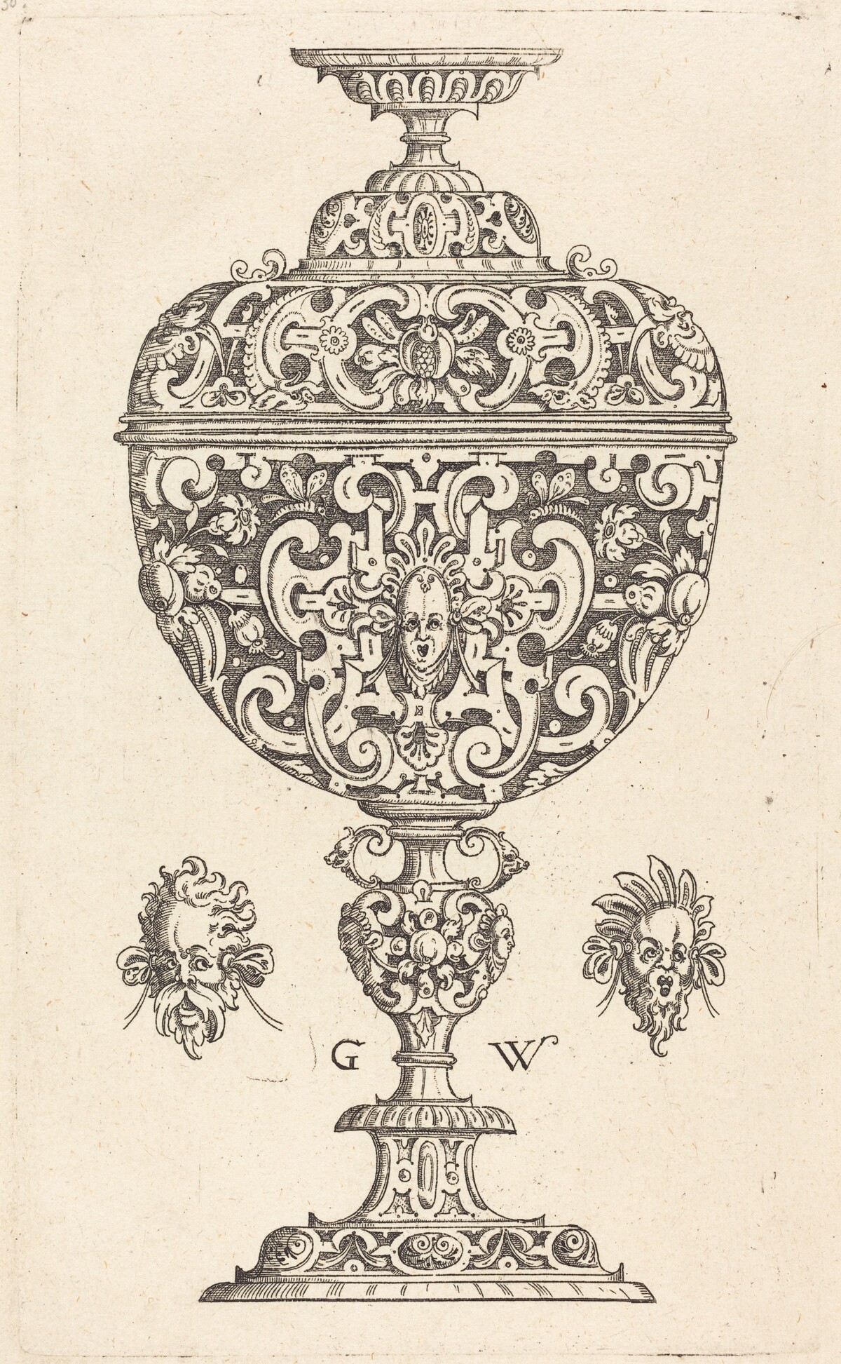 Goblet decorated with a masque with open mouth by Georg Wechter I