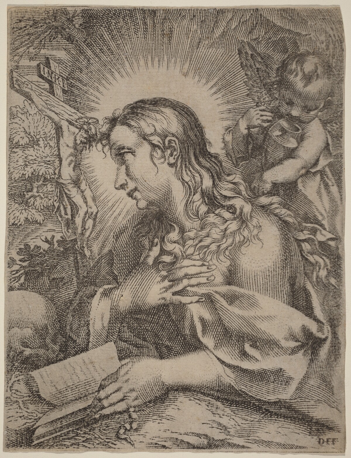 The Penitent Magdalene by Attributed to Domenico Falcini after Francesco Villamena after Francesco Vanni