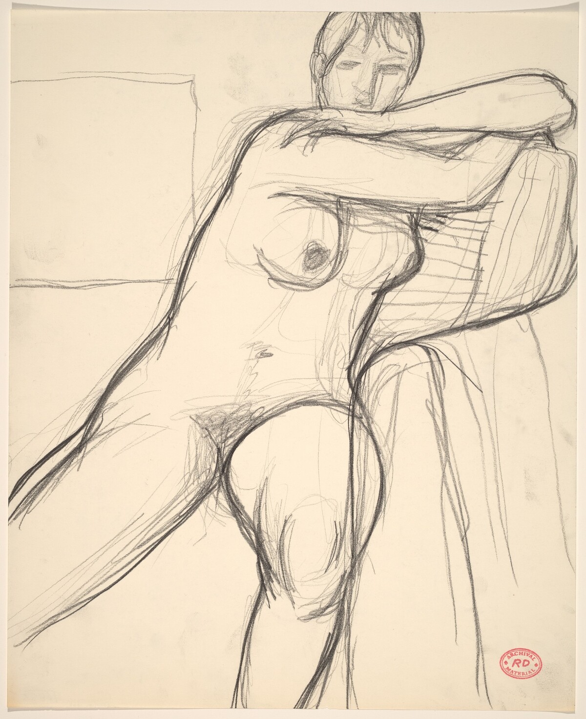 Untitled [seated nude leaning her arms on a cushion] by Richard Diebenkorn