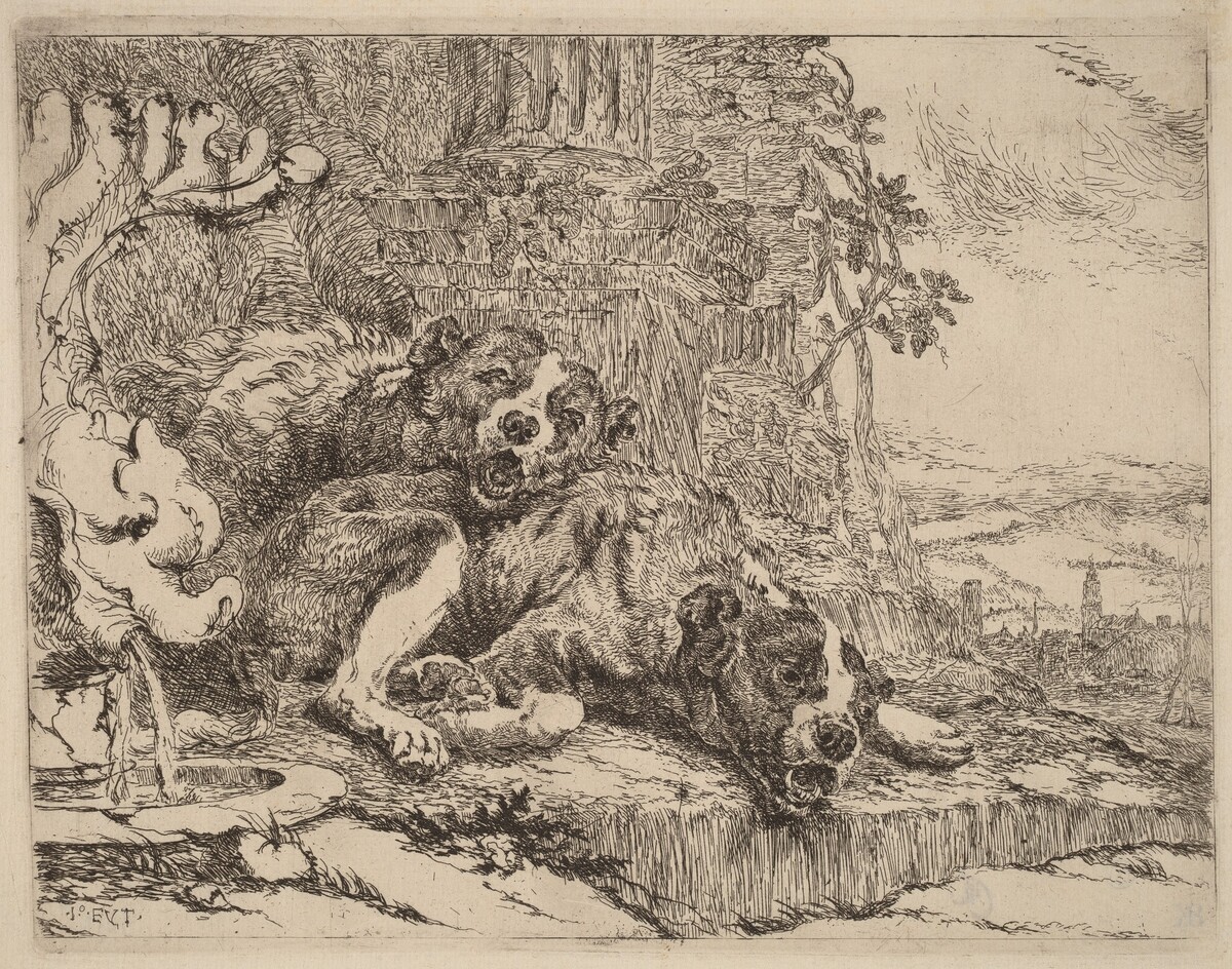 Two Mastiffs beside a Fountain by Jan Fyt