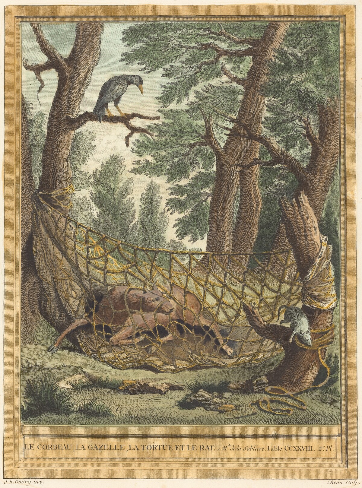 Le corbeau, la gazelle, la tortue et le rat (The Crow, the Gazelle, the Tortoise, andthe Rat) by Pierre Chenu after Jean-Baptiste Oudry