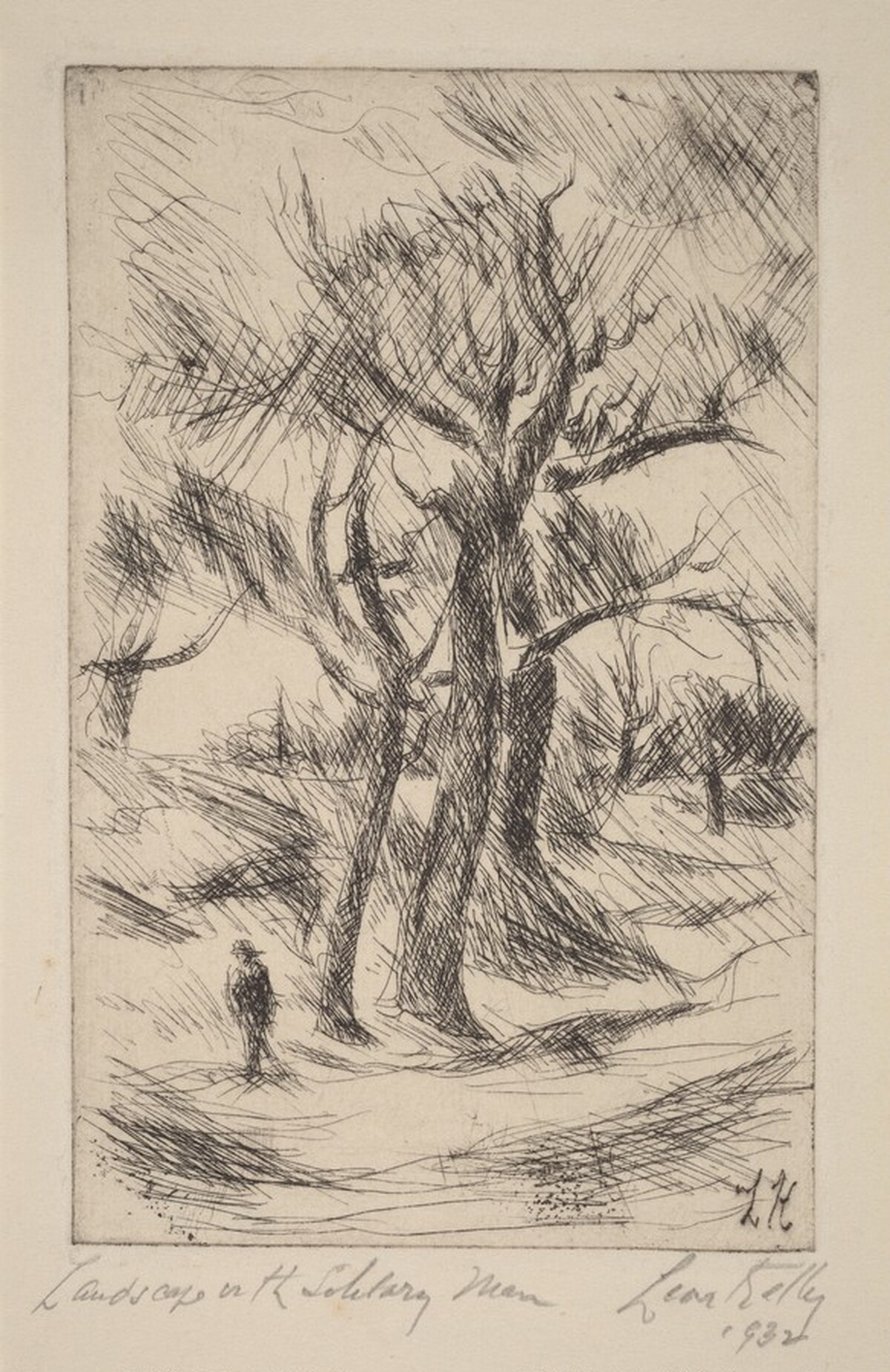 Landscape With Solitary Man by Leon Kelly