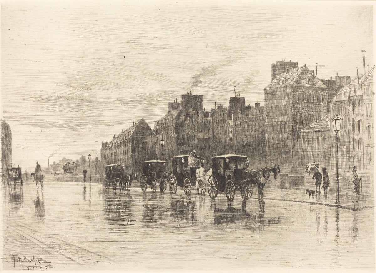 Une Matinée d'Hiver au Quai de l'Hôtel-Dieu (Winter Morning on the Quai de l'Hôtel-Dieu) by Félix-Hilaire Buhot