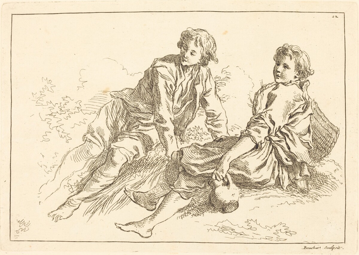 Reclining Shepherd Boys by François Boucher after Abraham Bloemaert