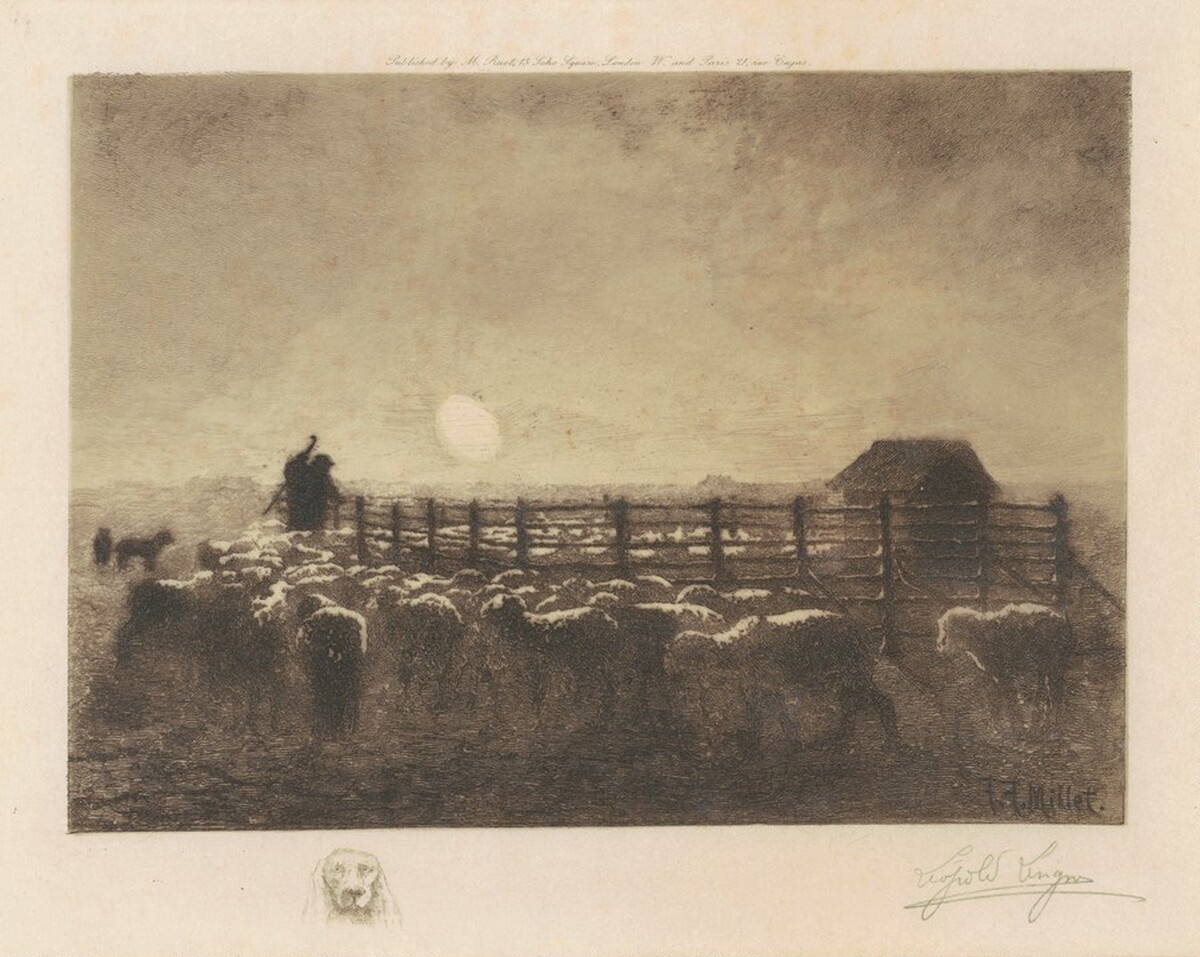 A Shepherd Returning his Flock to the Fold by Leopold Lesigne (after Millet)