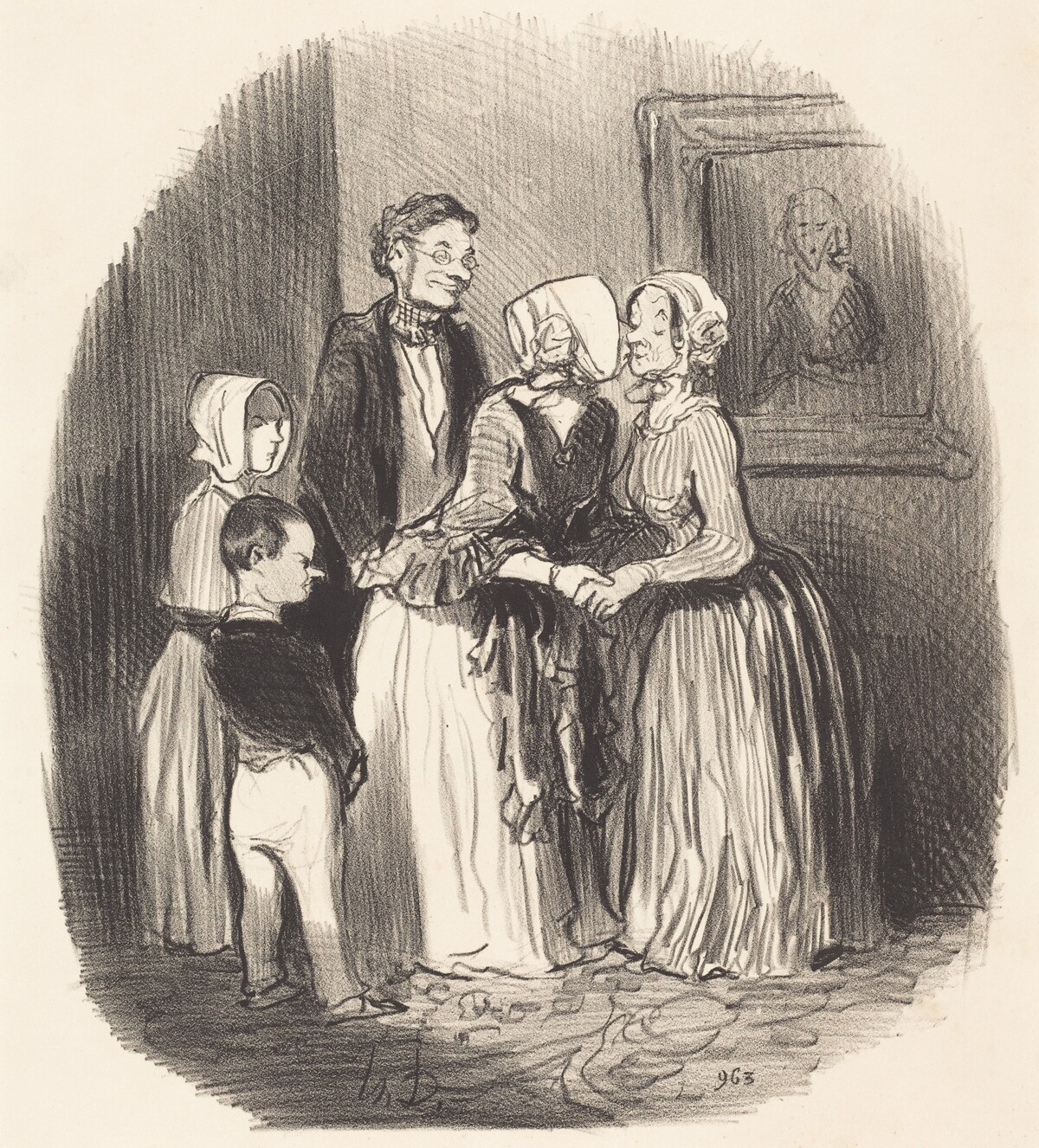 Au novel an, visite... a la tante Rabourdin by Honoré Daumier