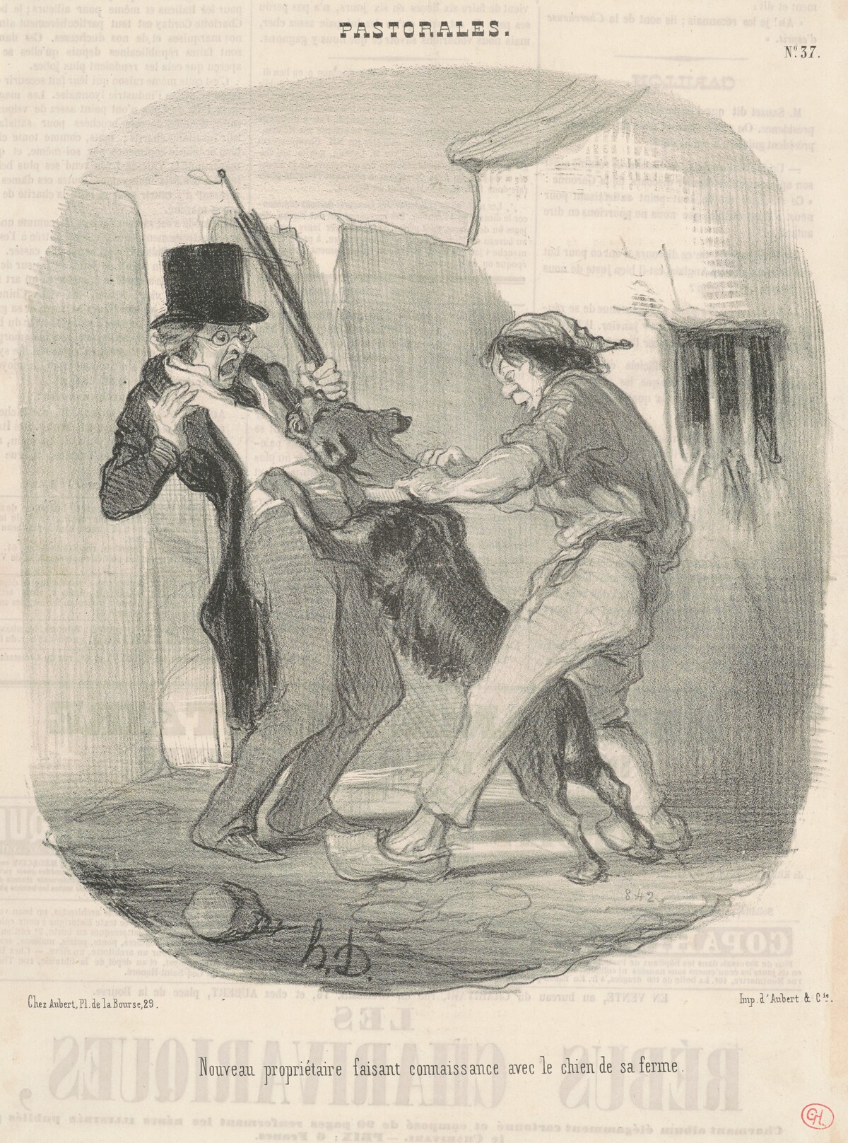 Nouveau propriètaire faisant connaissance avec le chien ... by Honoré Daumier