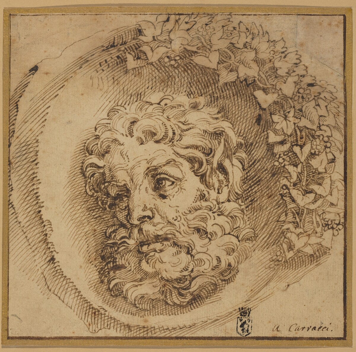Head of a Faun in a Concave Roundel by Agostino Carracci