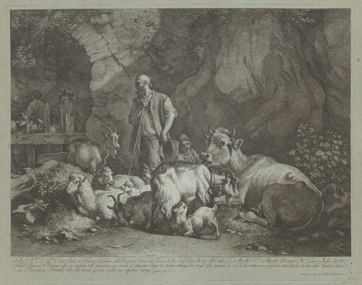 Old, Bald-headed Shepherd, Seated Shepherd Boy and Flock by Francesco Londonio