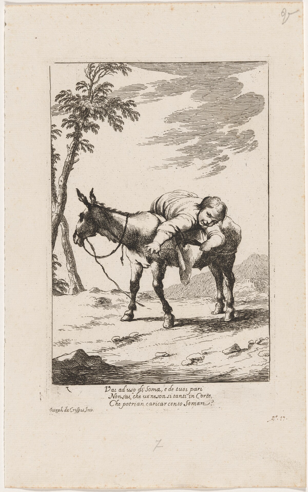 Bertoldino Lying on a Donkey by Giuseppe Maria Crespi and Ludovico Mattioli