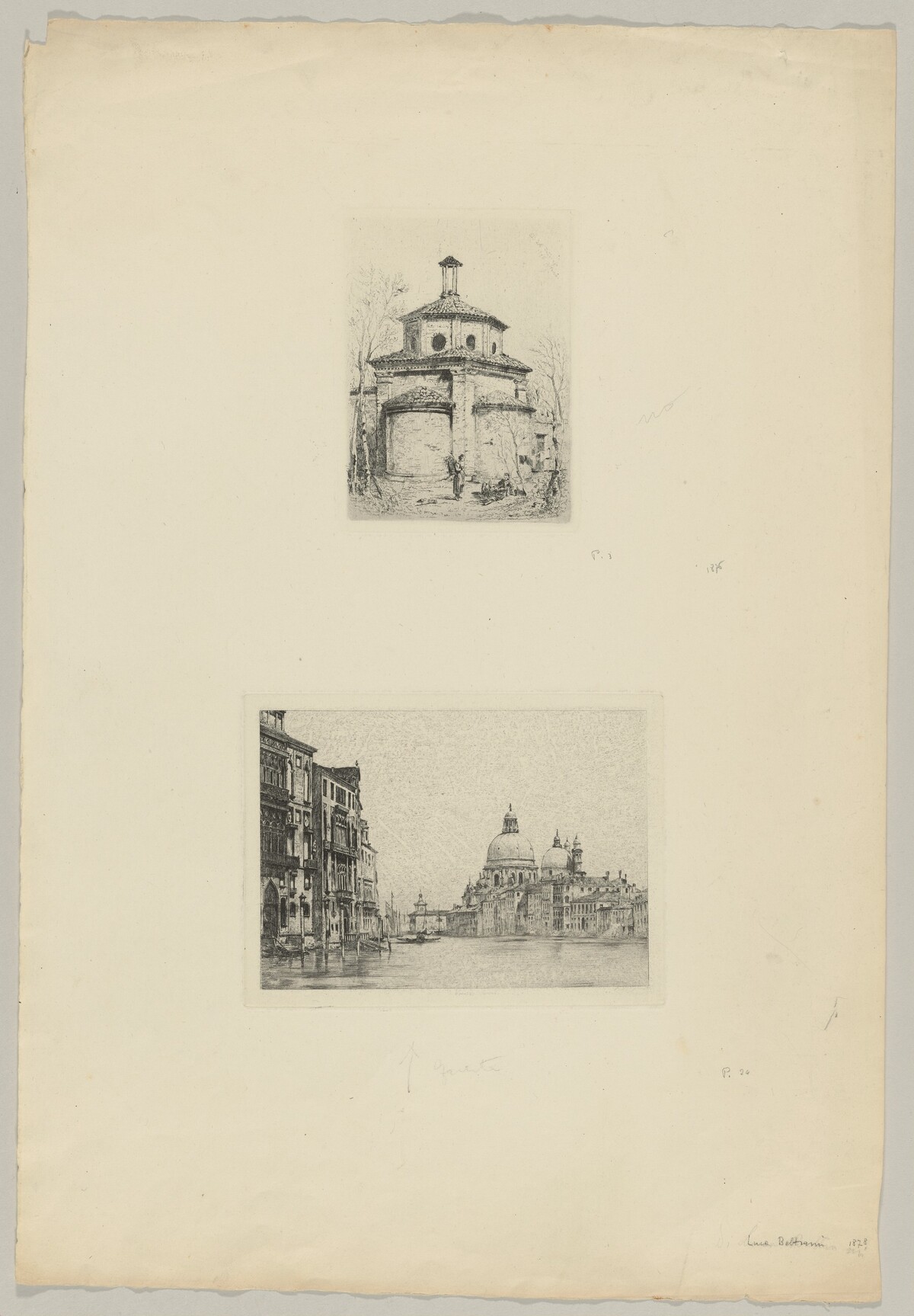Two Peasant Women Before a Small Baptistry (above); Venice, Grand Canal (beow) by Luca Beltrami
