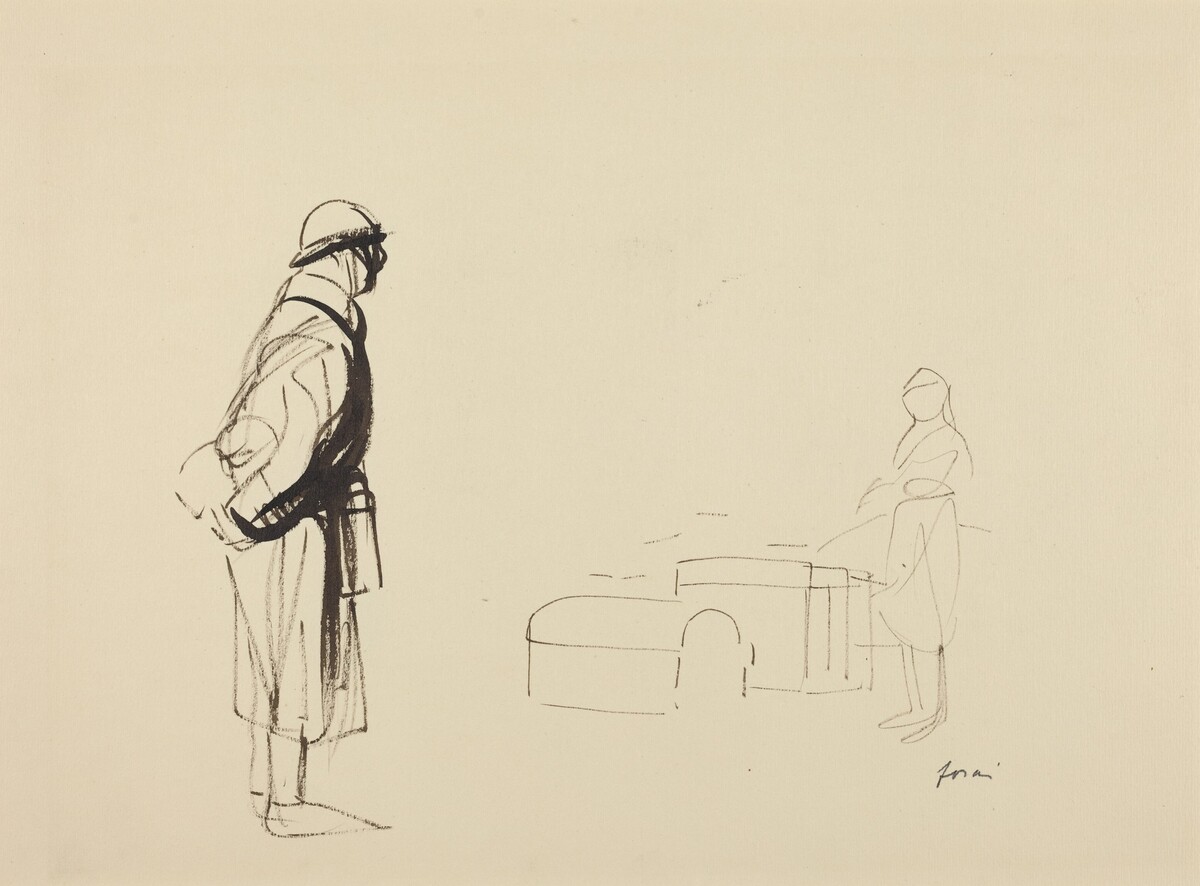 a) Poilu and Nurse (recto); b) Sketch for the Poilu (verso) by Jean-Louis Forain