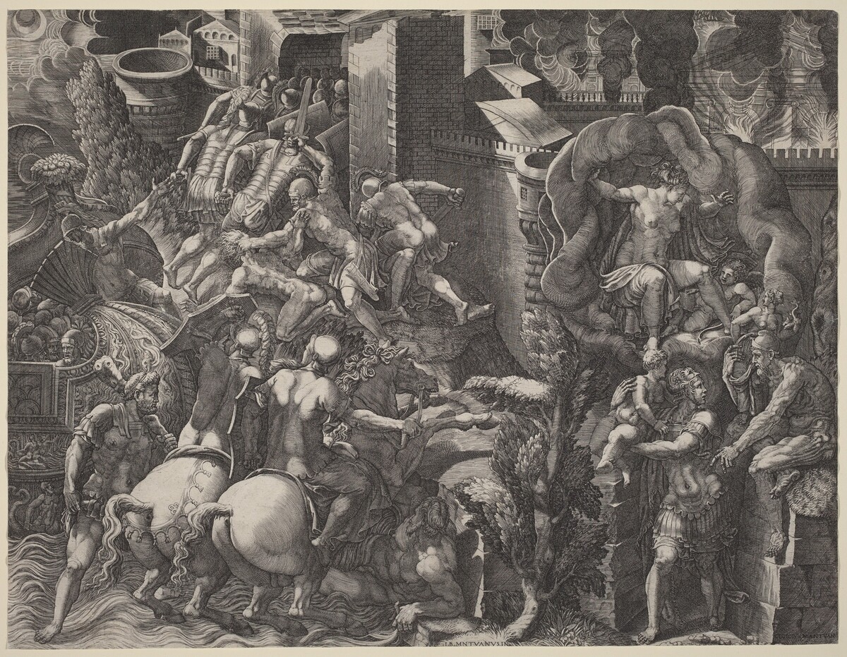The Fall of Troy and the Escape of Aeneas by Giorgio Ghisi after Giovanni Battista Scultori