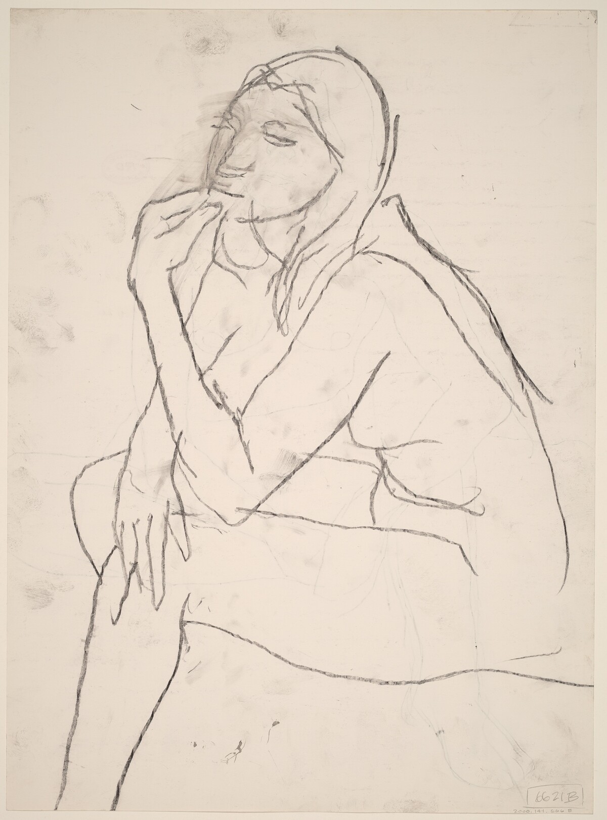 Untitled [seated female nude with left hand on chin] [verso] by Richard Diebenkorn