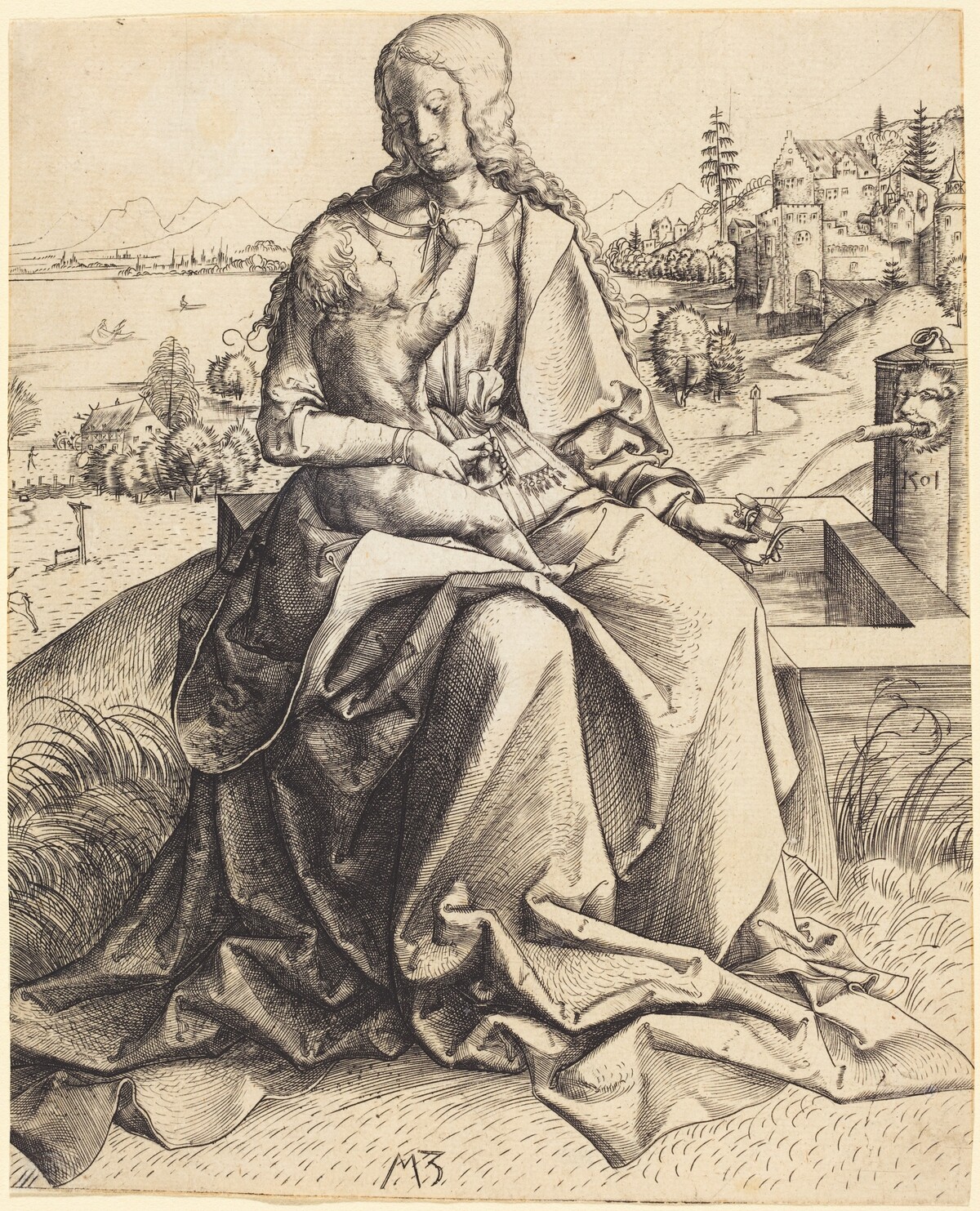 Madonna and Child at a Fountain by Master MZ