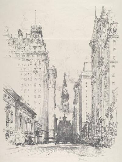 Looking up Broad Street from Spruce Street