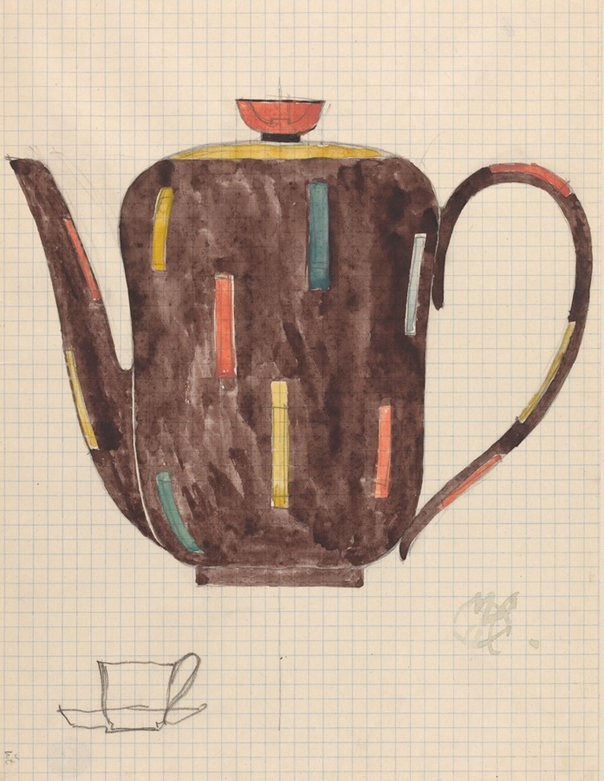 Teapot, with Sketch of Cup by Josef Hoffmann