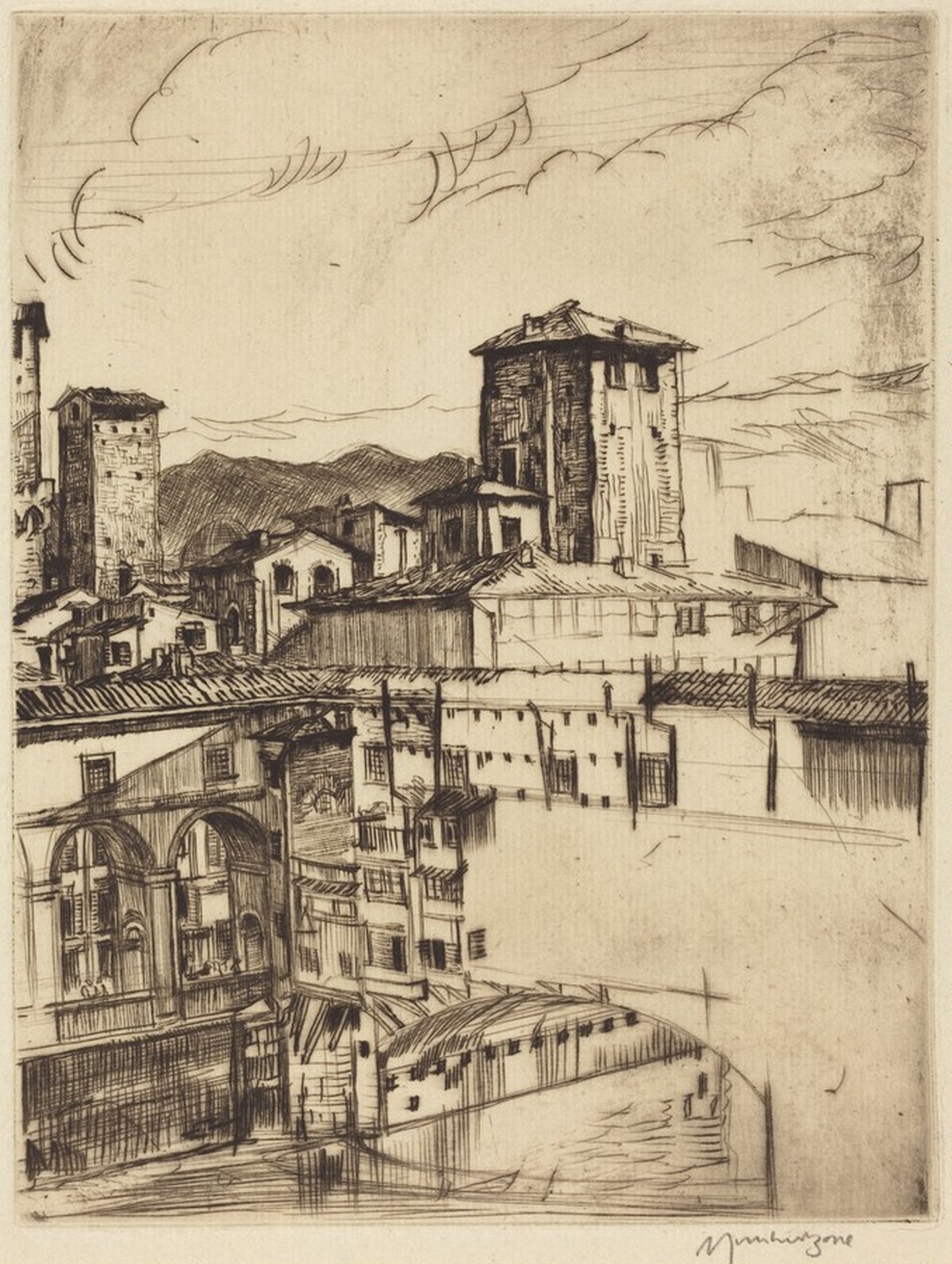 Ponte Vecchio, Florence by Sir Muirhead Bone