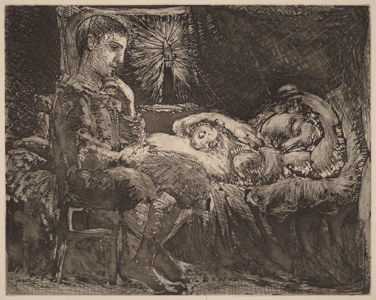 Boy and Sleeping Girl in Candlelight (Garçon et dormeuse à la chandelle) by Pablo Picasso