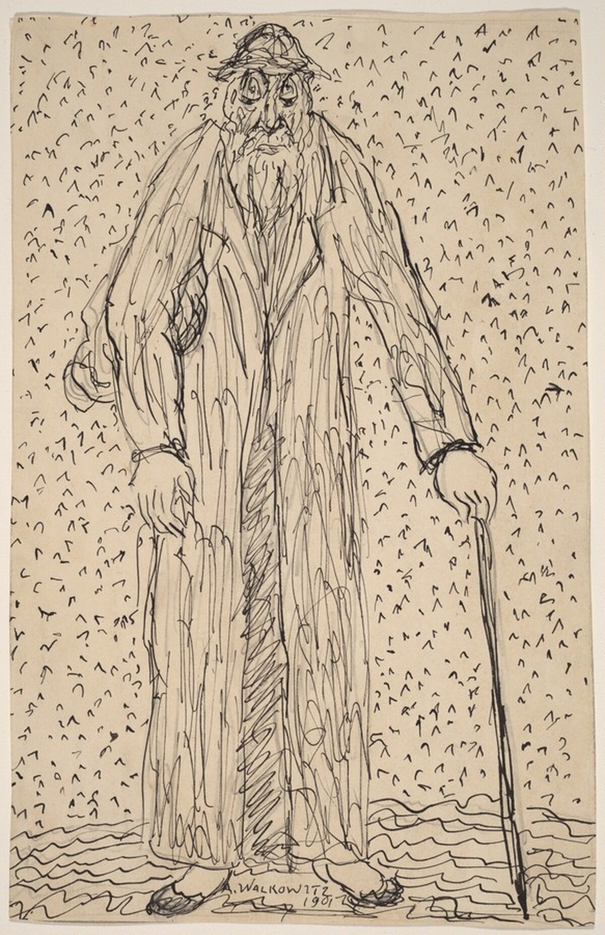 Old Man with a Cane by Abraham Walkowitz