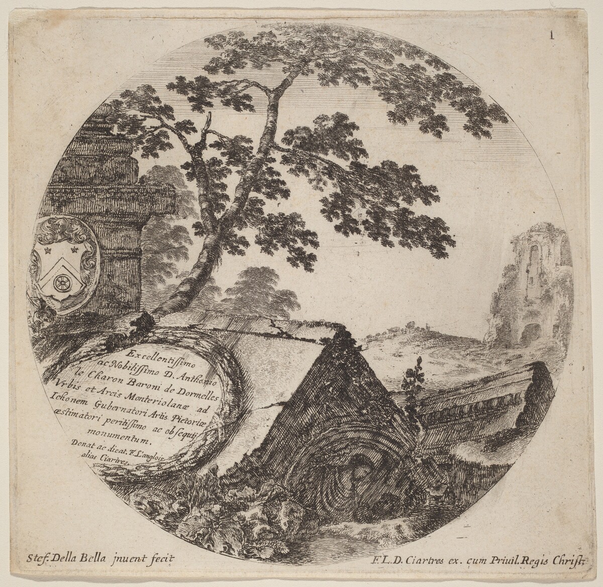 Title Page for "Paysages et ruines de Rome" by Stefano Della Bella