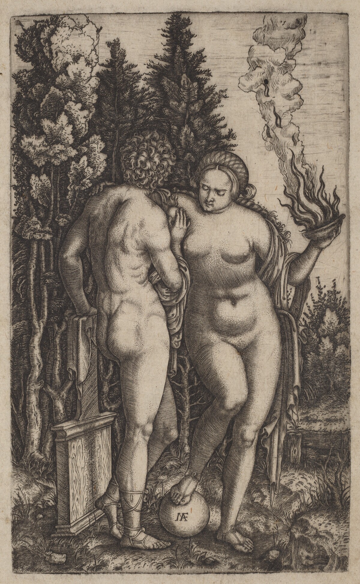 Man and Woman with a Ball by Marcantonio Raimondi possibly after Francesco Francia