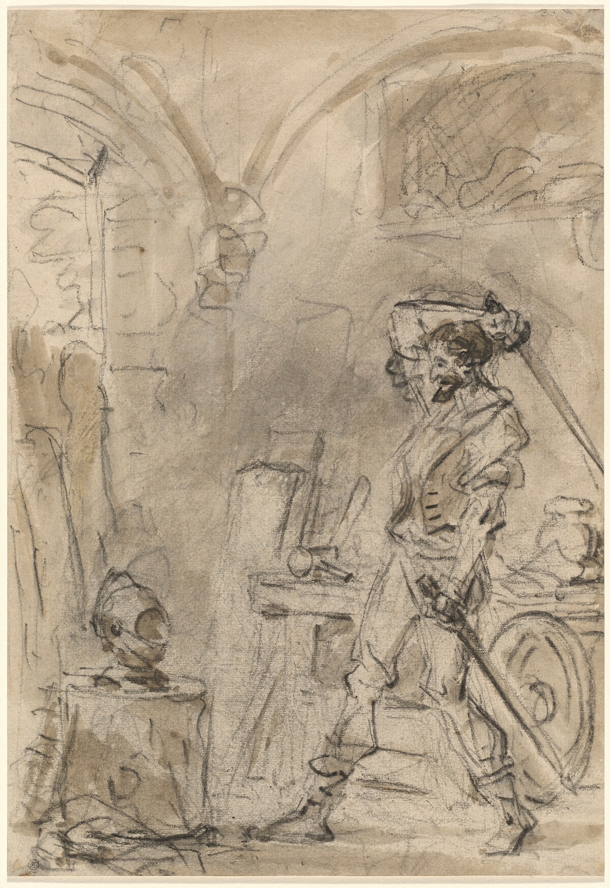 Don Quixote about to Strike the Helmet by Jean-Honoré Fragonard