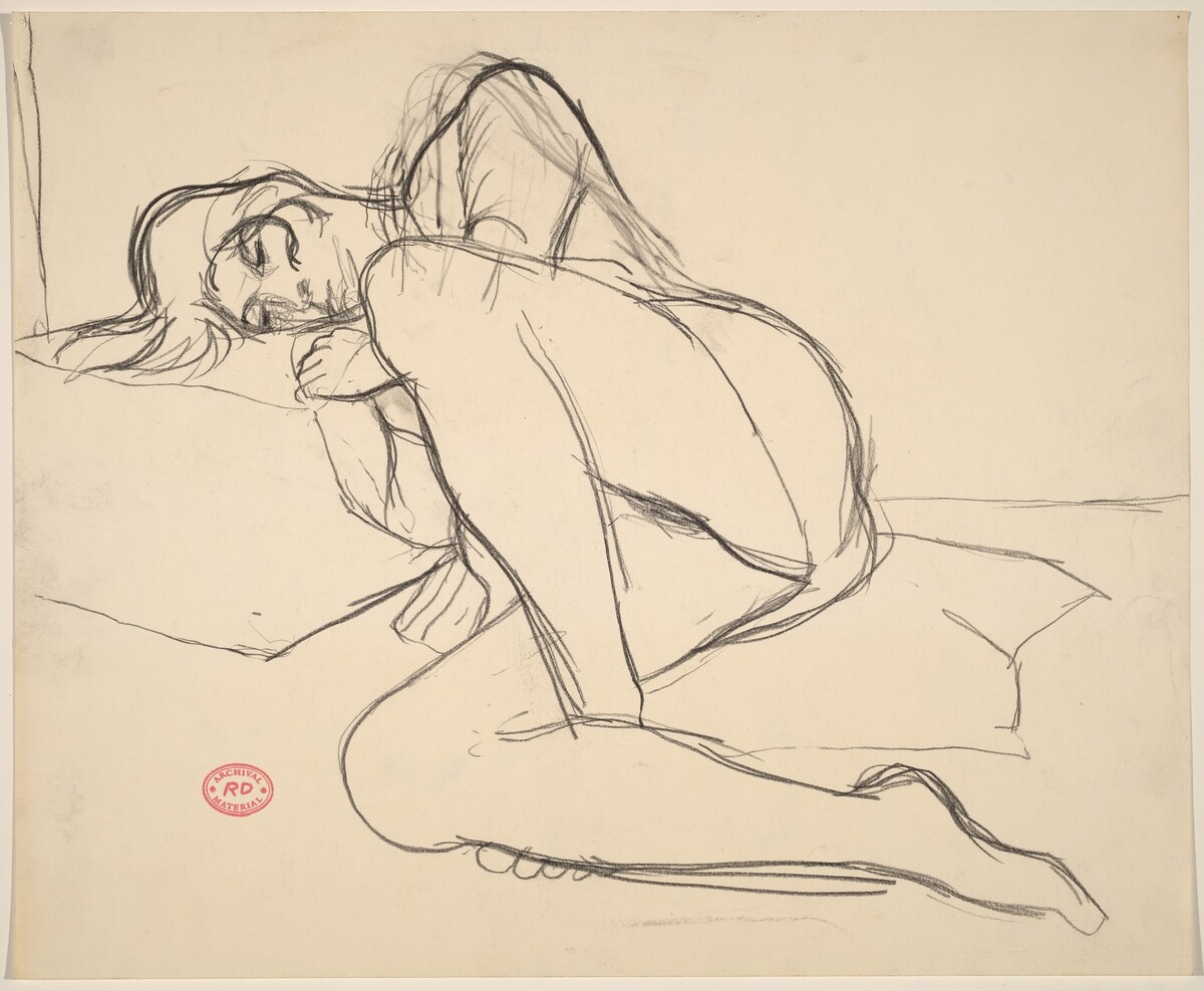 Untitled [reclining female nude leaning into a pillow] by Richard Diebenkorn