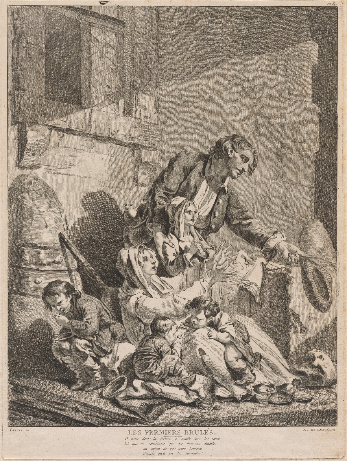 Les Fermiers brulés (A Burnt-Out Farmer, Begging with his Family) by Ange-Laurent de Lalive de Jully, after Jean-Baptiste Greuze