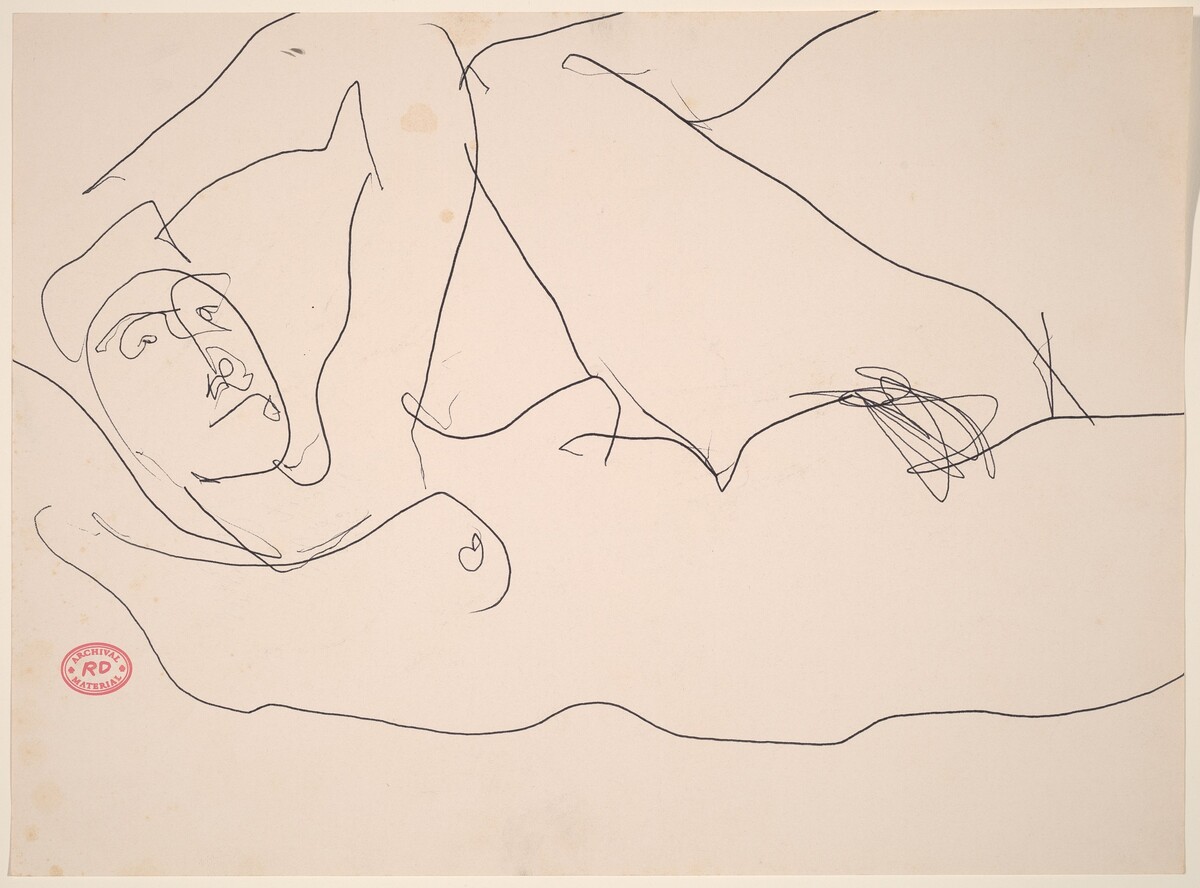 Untitled [reclining female nude with left arm and leg raised] by Richard Diebenkorn