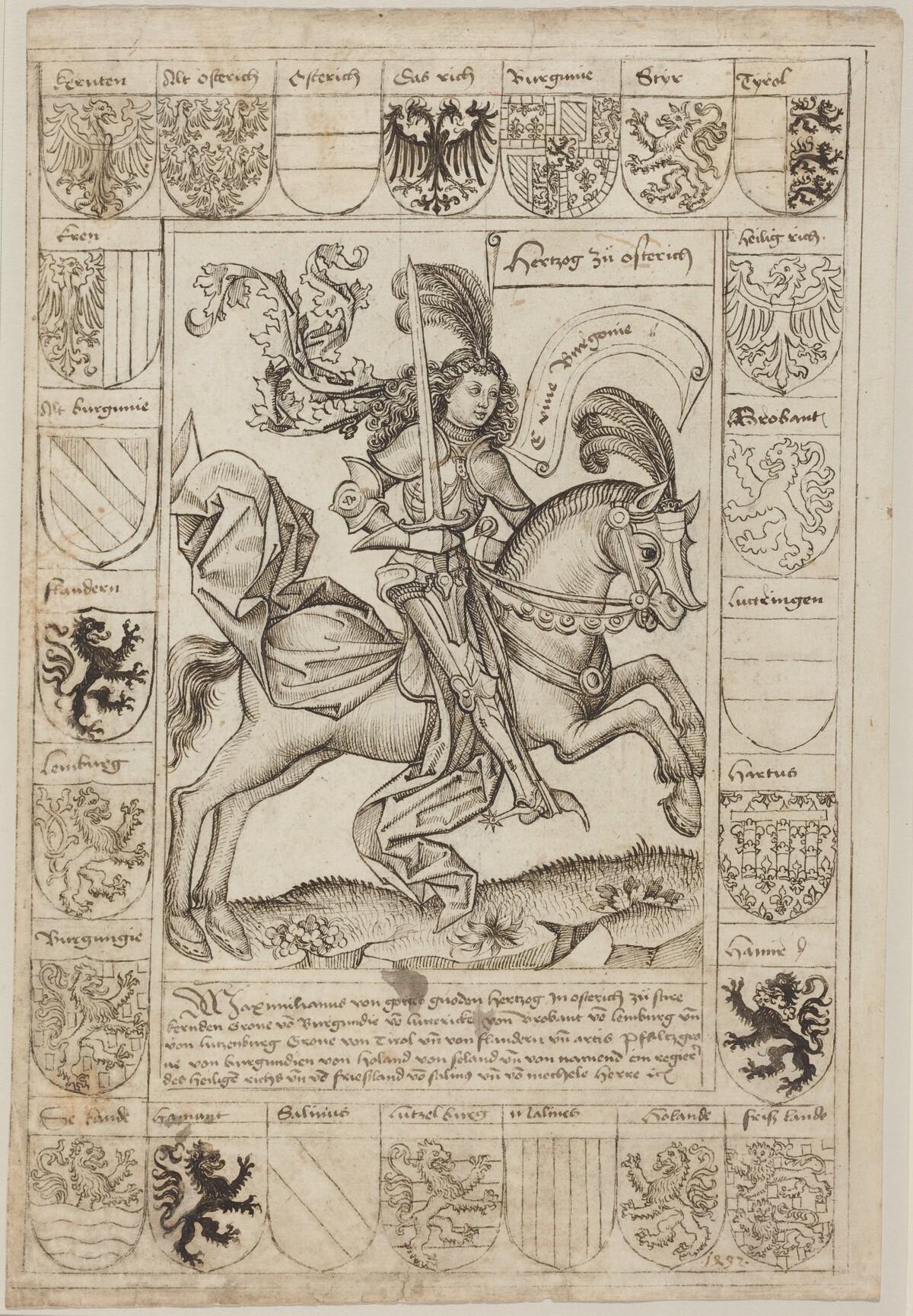 Maximilian, Duke of Austria, on Horseback by Primary Master of the Strassburg Chronicle