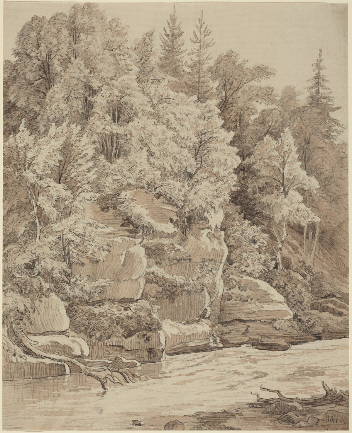 Wooded Cliffs along a Stream by Carl Wagner