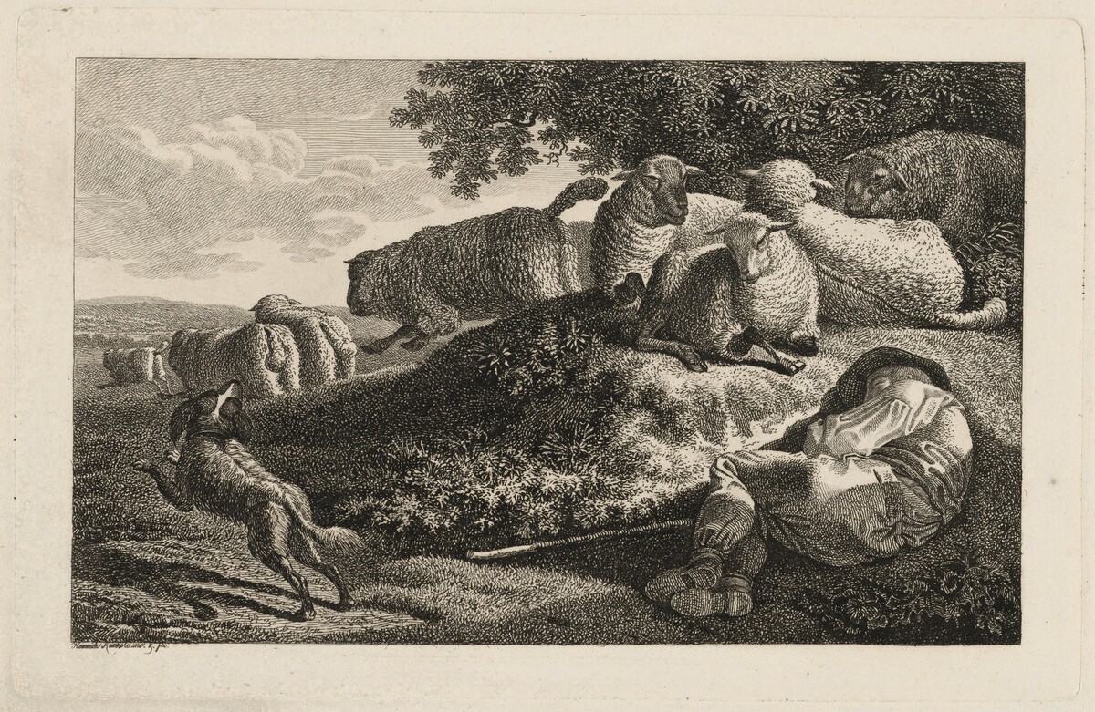A Shepherd Sleeping while His Dog Guards His Flock by Heinrich Carl Reinhold