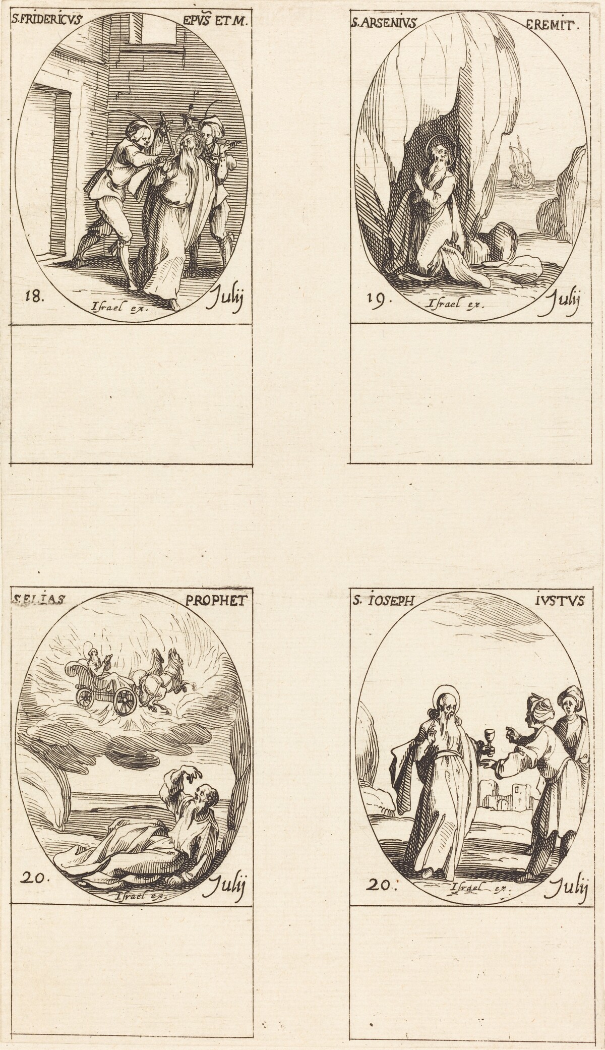 St. Frederick; St. Arsenius, Hermit; St. Elias, Prophet; St. Joseph the Just by Jacques Callot