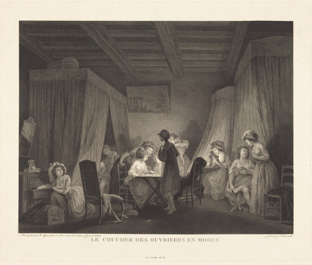 Le coucher des ouvrieres en modes by Francois-Nicolas-Barthelemy Dequevauviller after Nicolas Lavreince
