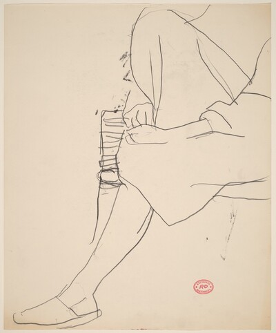 Untitled [seated woman with arms holding right leg]