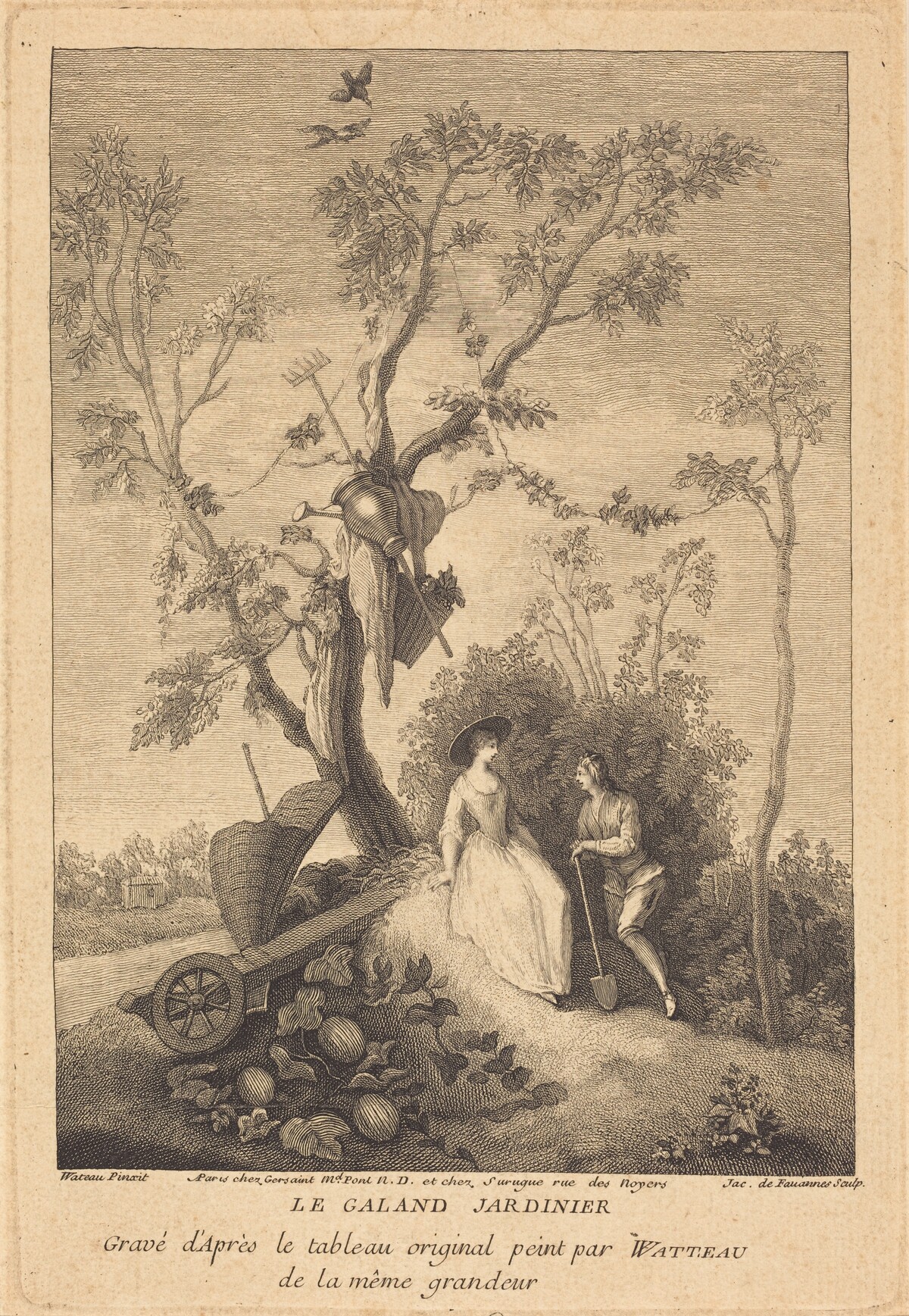Le Galand Jardinier (The Gallant Gardener) by Jacques de Favanne after Antoine Watteau