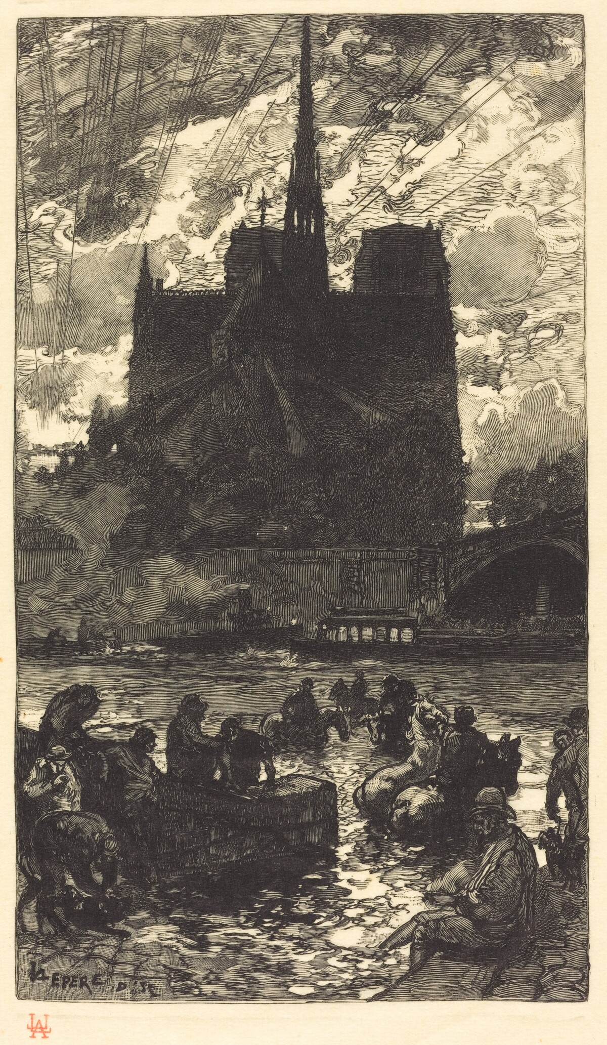 Watering-place behind Notre-Dame (L'abreuvoirderriere Notre-Dame) by Auguste Lepère