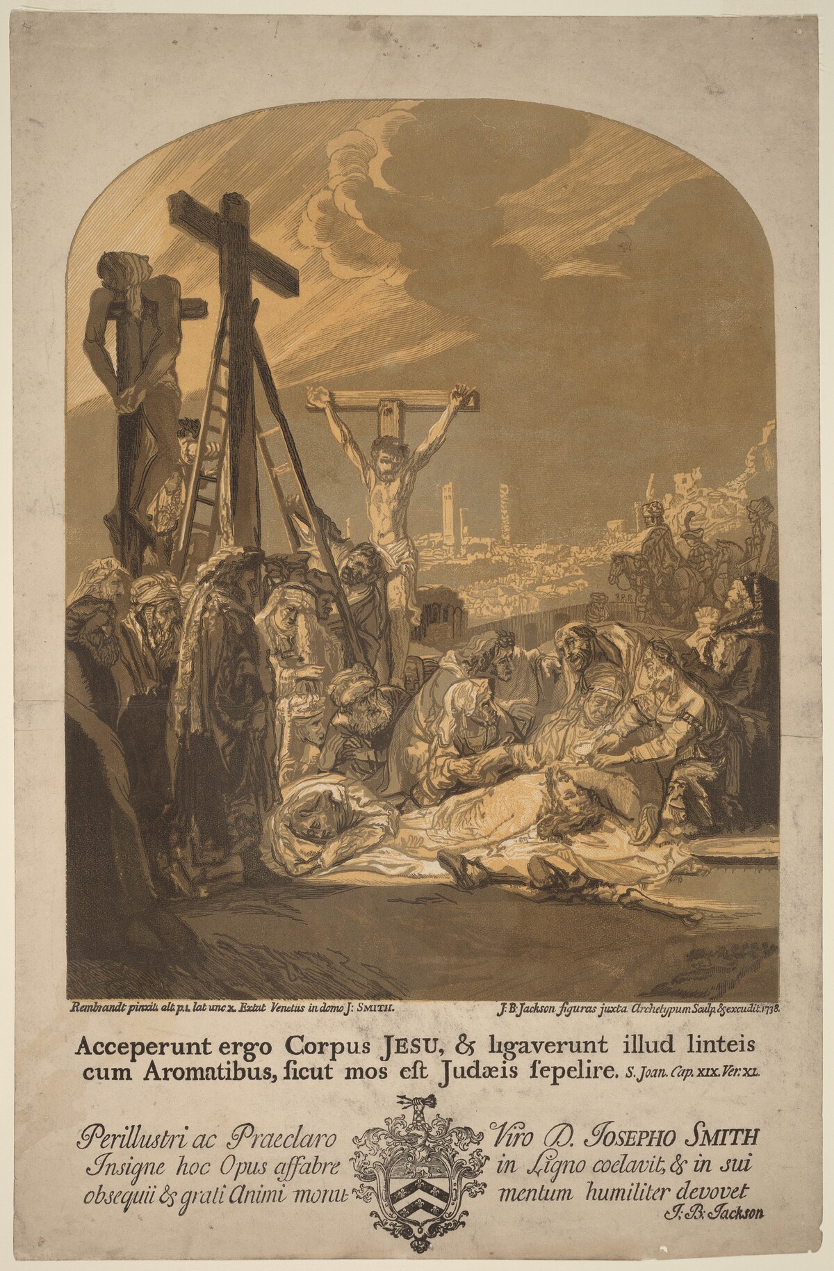 Descent from the Cross by John Baptist Jackson, after Rembrandt van Rijn