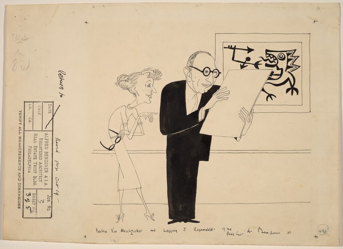 Bertha Von Morschzisker and Lessing J. Rosenwald at the Print Club by Alfred Bendiner
